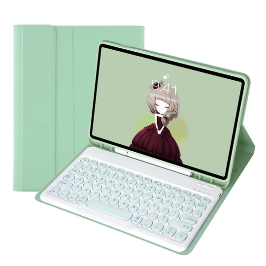 YT102B Detachable Candy Color Skin Feel Texture Round Keycap Bluetooth Keyboard Leather Case For iPad 10.2 2020 & 2019 / Air 2019 / Pro 10.5 inch(Light Green)
