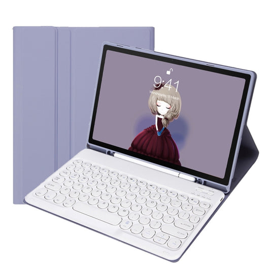 YT102B Detachable Candy Color Skin Feel Texture Round Keycap Bluetooth Keyboard Leather Case For iPad 10.2 2020 & 2019 / Air 2019 / Pro 10.5 inch(Purple)