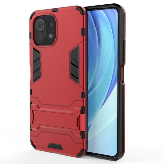 For Xiaomi Mi 11 Lite Shockproof PC + TPU Protective Case with Hidden Holder(Red) - Xiaomi Cases by buy2fix | Online Shopping UK | buy2fix
