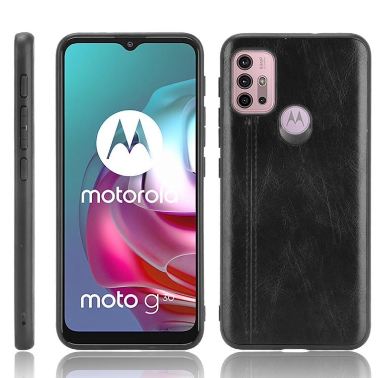 For Motorola Moto G30 / G10 Shockproof Sewing Cow Pattern Skin PC + PU + TPU Case(Black) - Motorola Cases by buy2fix | Online Shopping UK | buy2fix