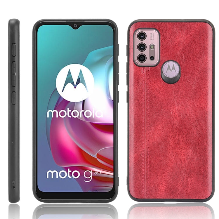 For Motorola Moto G30 / G10 Shockproof Sewing Cow Pattern Skin PC + PU + TPU Case(Red) - Motorola Cases by buy2fix | Online Shopping UK | buy2fix