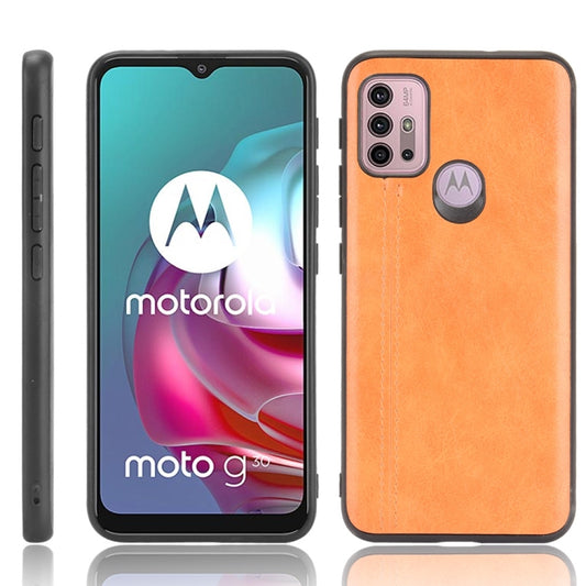 For Motorola Moto G30 / G10 Shockproof Sewing Cow Pattern Skin PC + PU + TPU Case(Orange) - Motorola Cases by buy2fix | Online Shopping UK | buy2fix