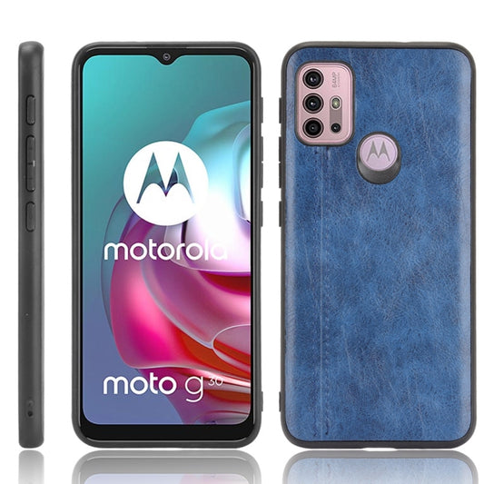 For Motorola Moto G30 / G10 Shockproof Sewing Cow Pattern Skin PC + PU + TPU Case(Blue) - Motorola Cases by buy2fix | Online Shopping UK | buy2fix