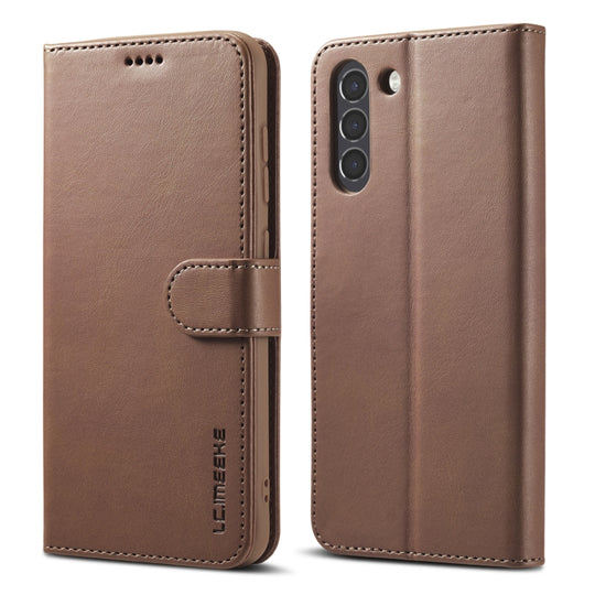 For Samsung Galaxy S21 FE LC.IMEEKE Calf Texture Horizontal Flip Leather Case, with Holder & Card Slots & Wallet(Coffee)