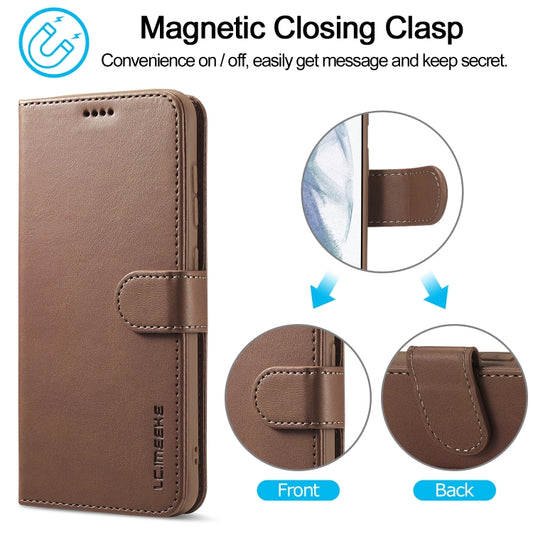 For Samsung Galaxy S21 FE LC.IMEEKE Calf Texture Horizontal Flip Leather Case, with Holder & Card Slots & Wallet(Coffee) - Galaxy Phone Cases by LC.IMEEKE | Online Shopping UK | buy2fix