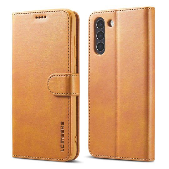 For Samsung Galaxy S21 FE LC.IMEEKE Calf Texture Horizontal Flip Leather Case, with Holder & Card Slots & Wallet(Brown)