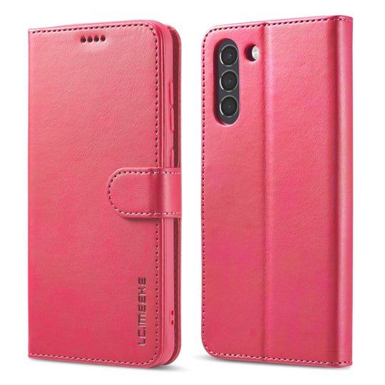 For Samsung Galaxy S21 FE LC.IMEEKE Calf Texture Horizontal Flip Leather Case, with Holder & Card Slots & Wallet(Red)