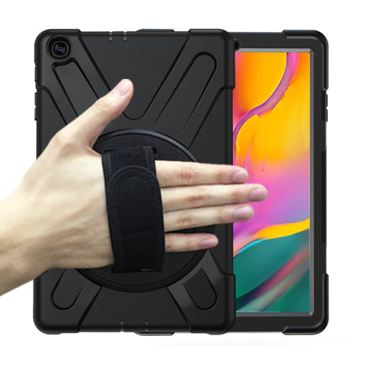 For Samsung Galaxy Tab A 10.1 (2019) T515 / T510 Shockproof Colorful Silicone + PC Protective Case with Holder & Shoulder Strap & Hand Strap(Black) - Tab A 10.1 (2019) T510 / T515 by buy2fix | Online Shopping UK | buy2fix