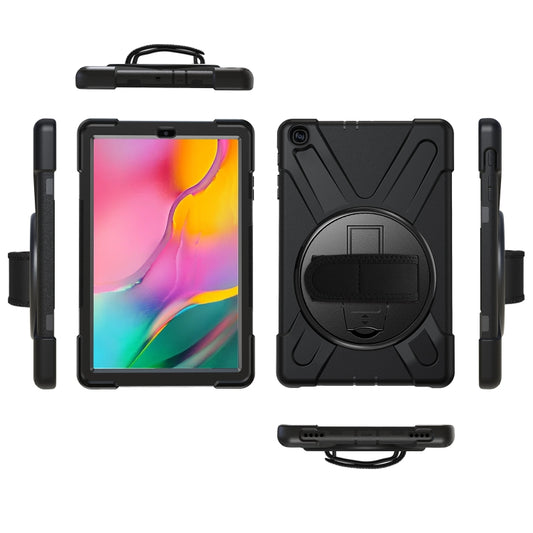For Samsung Galaxy Tab A 10.1 (2019) T515 / T510 Shockproof Colorful Silicone + PC Protective Case with Holder & Shoulder Strap & Hand Strap(Black) - Tab A 10.1 (2019) T510 / T515 by buy2fix | Online Shopping UK | buy2fix