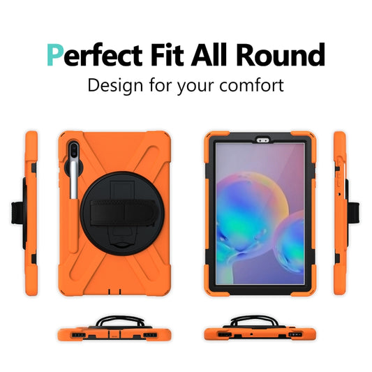 For Samsung Galaxy Tab S6 10.5 inch T860 / T865 Shockproof Colorful Silicone + PC Protective Case with Holder & Shoulder Strap & Hand Strap & Pen Slot(Orange) - Tab S6 10.5 T860 / T865 by buy2fix | Online Shopping UK | buy2fix
