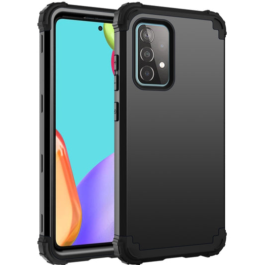 For Samsung Galaxy A52 4G / 5G PC + Silicone Three-piece Shockproof Protection Case(Black) by buy2fix