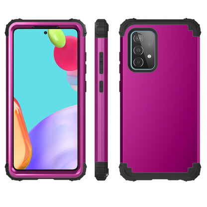 For Samsung Galaxy A52 4G / 5G PC + Silicone Three-piece Shockproof Protection Case(Dark Purple+Black) by buy2fix