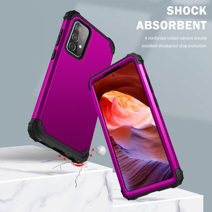 For Samsung Galaxy A52 4G / 5G PC + Silicone Three-piece Shockproof Protection Case(Dark Purple+Black) by buy2fix