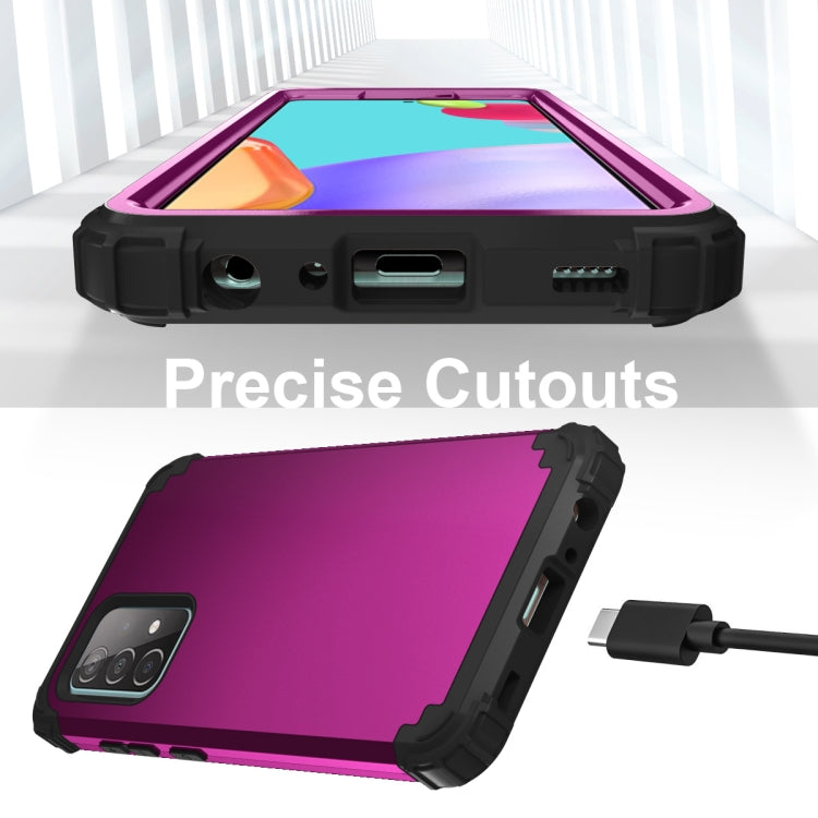 For Samsung Galaxy A52 4G / 5G PC + Silicone Three-piece Shockproof Protection Case(Dark Purple+Black) by buy2fix