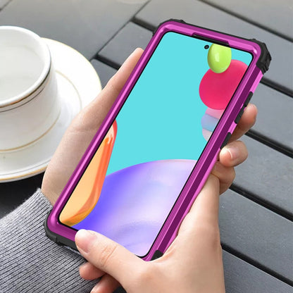 For Samsung Galaxy A52 4G / 5G PC + Silicone Three-piece Shockproof Protection Case(Dark Purple+Black) by buy2fix