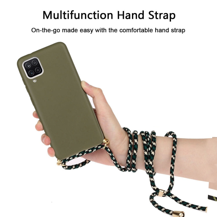 For Samsung Galaxy A12 Wheat Straw Material + TPU Protective Case with Lanyard(Army Green) by buy2fix
