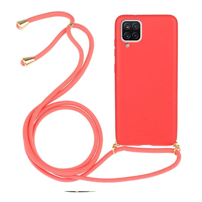 For Samsung Galaxy A12 Wheat Straw Material + TPU Protective Case with Lanyard(Red) by buy2fix