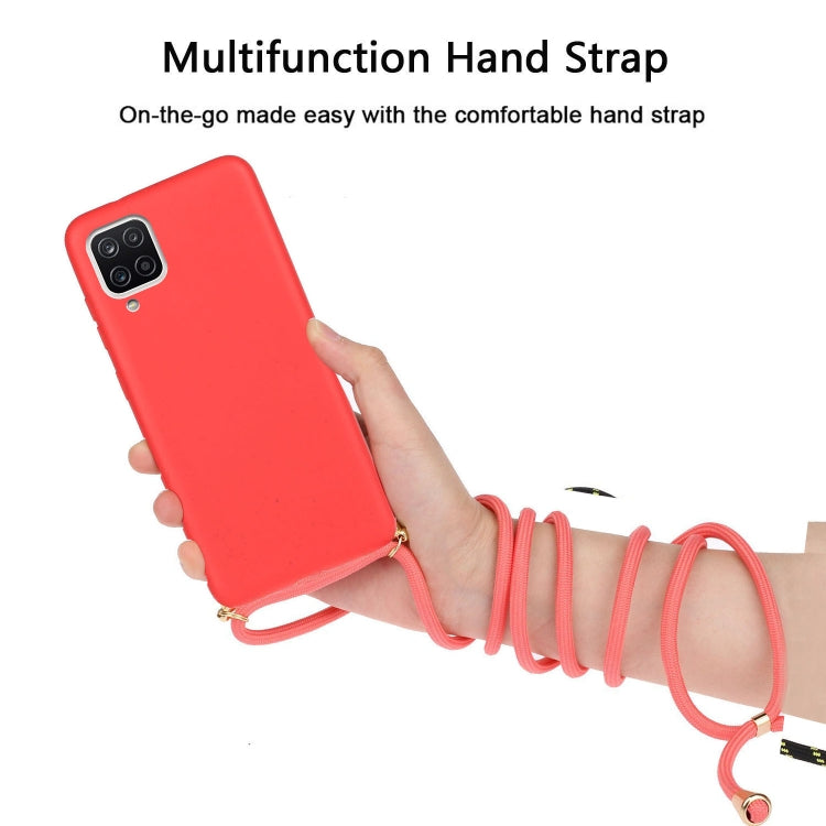 For Samsung Galaxy A12 Wheat Straw Material + TPU Protective Case with Lanyard(Red) by buy2fix