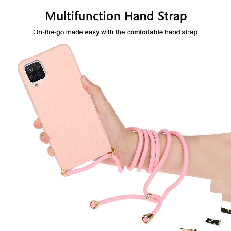 For Samsung Galaxy A12 Wheat Straw Material + TPU Protective Case with Lanyard(Pink) by buy2fix