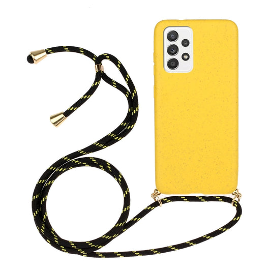 For Samsung Galaxy A52 5G / 4G Wheat Straw Material + TPU Protective Case with Lanyard(Yellow) - Galaxy Phone Cases by buy2fix | Online Shopping UK | buy2fix