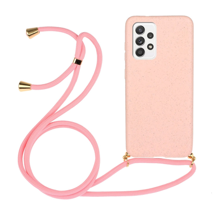 For Samsung Galaxy A52 5G / 4G Wheat Straw Material + TPU Protective Case with Lanyard(Pink) - Galaxy Phone Cases by buy2fix | Online Shopping UK | buy2fix