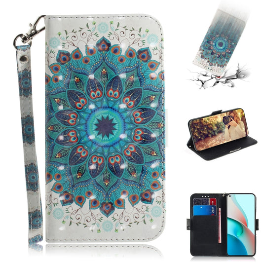 For Xiaomi Redmi Note 9T / 9 5G 3D Painted Pattern Magnetic Attraction Horizontal Flip Leather Case with Holder & Card Slot & Wallet & Lanyard(Peacock Wreath) - Xiaomi Cases by buy2fix | Online Shopping UK | buy2fix