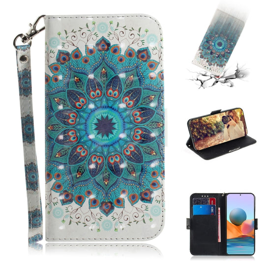 For Xiaomi Redmi Note 10 Pro 3D Painted Pattern Magnetic Attraction Horizontal Flip Leather Case with Holder & Card Slot & Wallet & Lanyard(Peacock Wreath) - Xiaomi Cases by buy2fix | Online Shopping UK | buy2fix