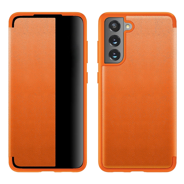 For Samsung Galaxy S21 FE Shockproof Horizontal Flip Plain Leather Phone Case(Orange) by buy2fix