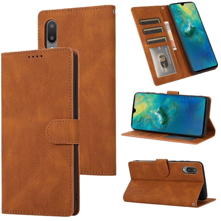 For Samsung Galaxy A02 (EU Version) Fantasy Classic Skin-feel Calfskin Texture Magnetic Buckle Horizontal Flip PU Leather Case with Holder & Card Slot & Wallet(Brown) by buy2fix