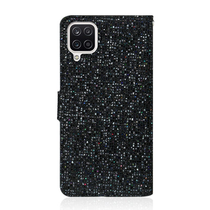 For Samsung Galaxy A12 Glitter Powder Horizontal Flip Leather Case with Card Slots & Holder & Lanyard(Black) by buy2fix