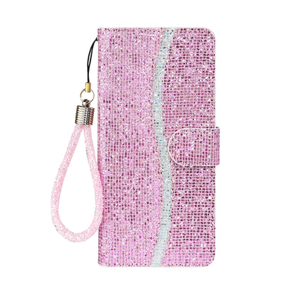 For Samsung Galaxy A12 Glitter Powder Horizontal Flip Leather Case with Card Slots & Holder & Lanyard(Pink) - Galaxy Phone Cases by buy2fix | Online Shopping UK | buy2fix