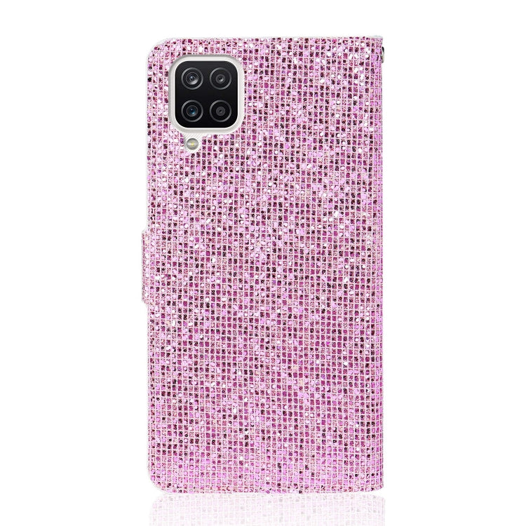 For Samsung Galaxy A12 Glitter Powder Horizontal Flip Leather Case with Card Slots & Holder & Lanyard(Pink) - Galaxy Phone Cases by buy2fix | Online Shopping UK | buy2fix
