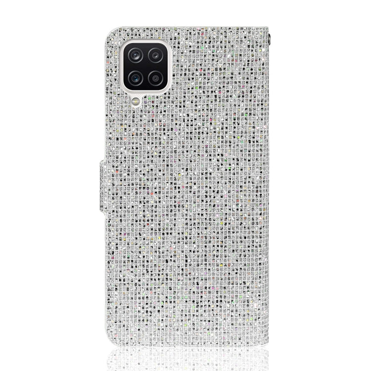 For Samsung Galaxy A12 Glitter Powder Horizontal Flip Leather Case with Card Slots & Holder & Lanyard(Silver) by buy2fix