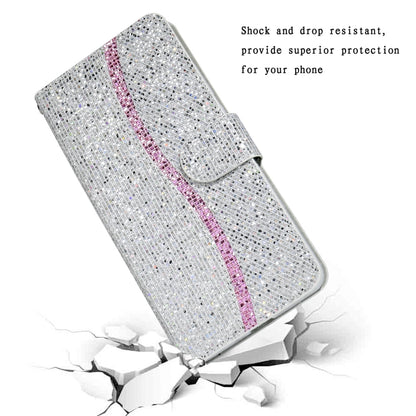 For Samsung Galaxy A12 Glitter Powder Horizontal Flip Leather Case with Card Slots & Holder & Lanyard(Silver) by buy2fix