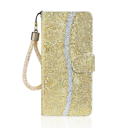 For Samsung Galaxy A12 Glitter Powder Horizontal Flip Leather Case with Card Slots & Holder & Lanyard(Gold) by buy2fix