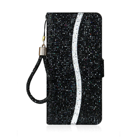 For Samsung Galaxy A52 5G / 4G Glitter Powder Horizontal Flip Leather Case with Card Slots & Holder & Lanyard(Black) by buy2fix