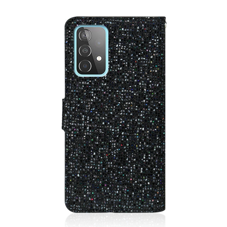 For Samsung Galaxy A52 5G / 4G Glitter Powder Horizontal Flip Leather Case with Card Slots & Holder & Lanyard(Black) by buy2fix