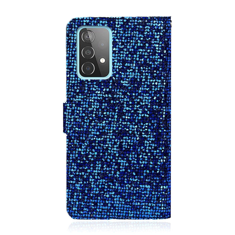 For Samsung Galaxy A52 5G / 4G Glitter Powder Horizontal Flip Leather Case with Card Slots & Holder & Lanyard(Blue) by buy2fix