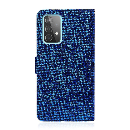 For Samsung Galaxy A52 5G / 4G Glitter Powder Horizontal Flip Leather Case with Card Slots & Holder & Lanyard(Blue) by buy2fix
