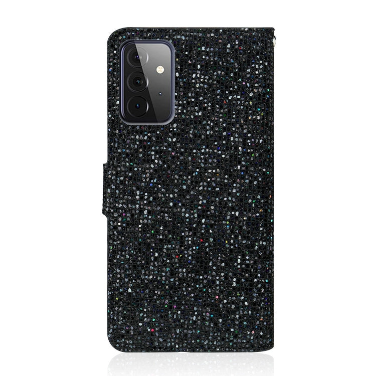For Samsung Galaxy A72 5G / 4G Glitter Powder Horizontal Flip Leather Case with Card Slots & Holder & Lanyard(Black) by buy2fix
