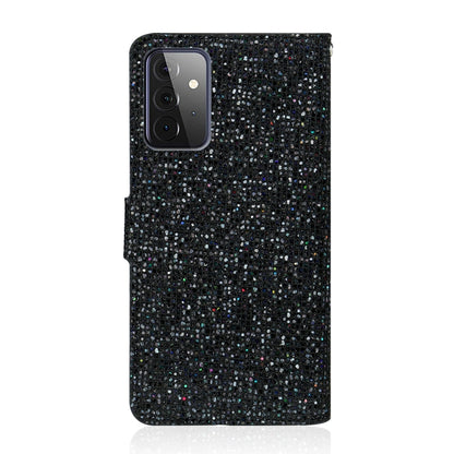 For Samsung Galaxy A72 5G / 4G Glitter Powder Horizontal Flip Leather Case with Card Slots & Holder & Lanyard(Black) by buy2fix