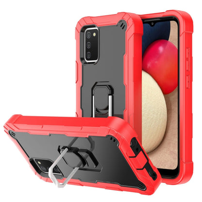 For Samsung Galaxy A02s PC + Rubber 3-layers Shockproof Protective Case with Rotating Holder(Red + Black) by buy2fix