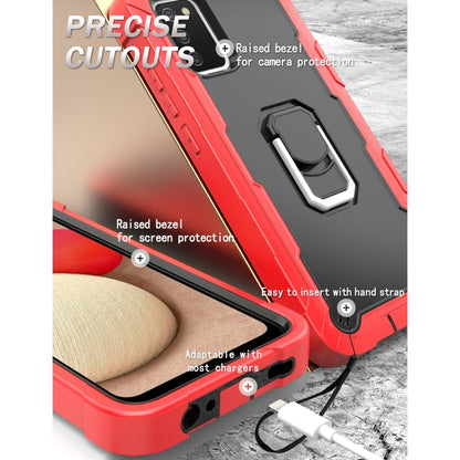 For Samsung Galaxy A02s PC + Rubber 3-layers Shockproof Protective Case with Rotating Holder(Red + Black) by buy2fix