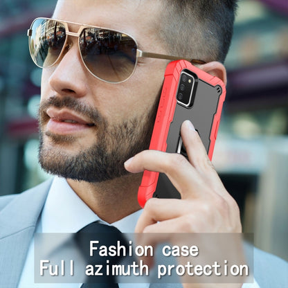 For Samsung Galaxy A02s PC + Rubber 3-layers Shockproof Protective Case with Rotating Holder(Red + Black) by buy2fix