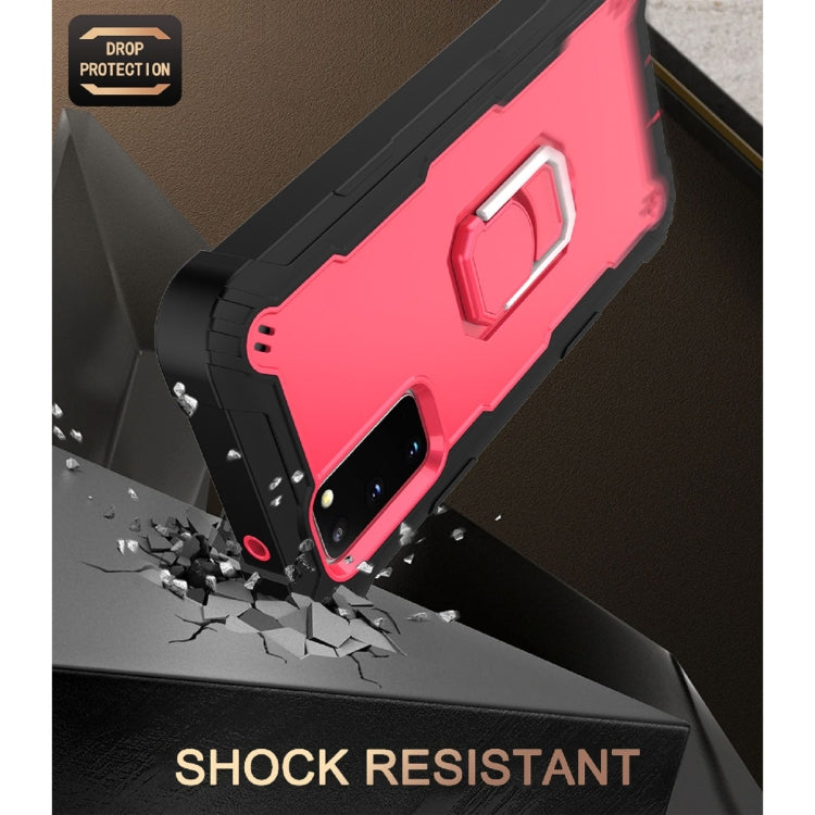 For Samsung Galaxy S20 FE / FE 5G PC + Rubber 3-layers Shockproof Protective Case with Rotating Holder(Black + Rose Red) by buy2fix