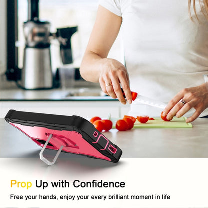 For Samsung Galaxy S20 FE / FE 5G PC + Rubber 3-layers Shockproof Protective Case with Rotating Holder(Black + Rose Red) by buy2fix