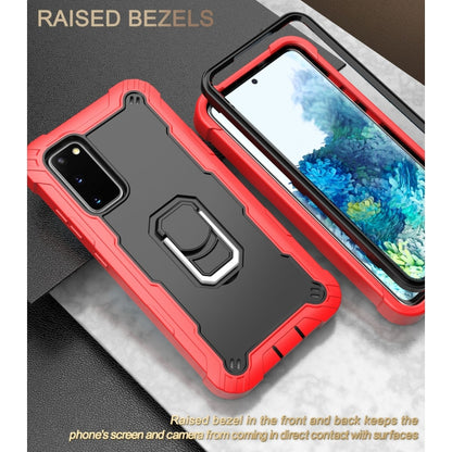 For Samsung Galaxy S20 FE / FE 5G PC + Rubber 3-layers Shockproof Protective Case with Rotating Holder(Red + Black) by buy2fix
