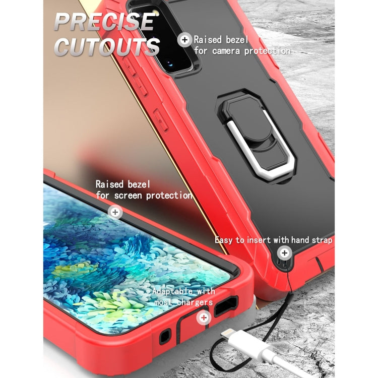 For Samsung Galaxy S20 FE / FE 5G PC + Rubber 3-layers Shockproof Protective Case with Rotating Holder(Red + Black) by buy2fix
