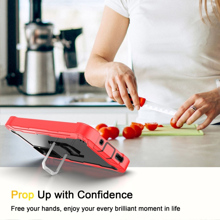 For Samsung Galaxy S20 FE / FE 5G PC + Rubber 3-layers Shockproof Protective Case with Rotating Holder(Red + Black) by buy2fix