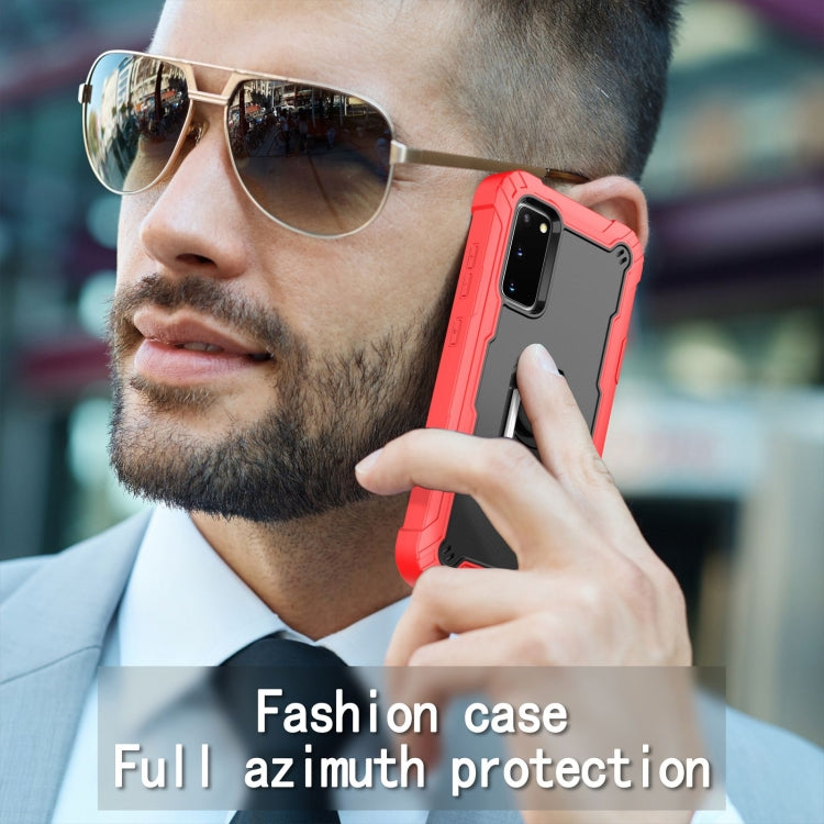 For Samsung Galaxy S20 FE / FE 5G PC + Rubber 3-layers Shockproof Protective Case with Rotating Holder(Red + Black) by buy2fix